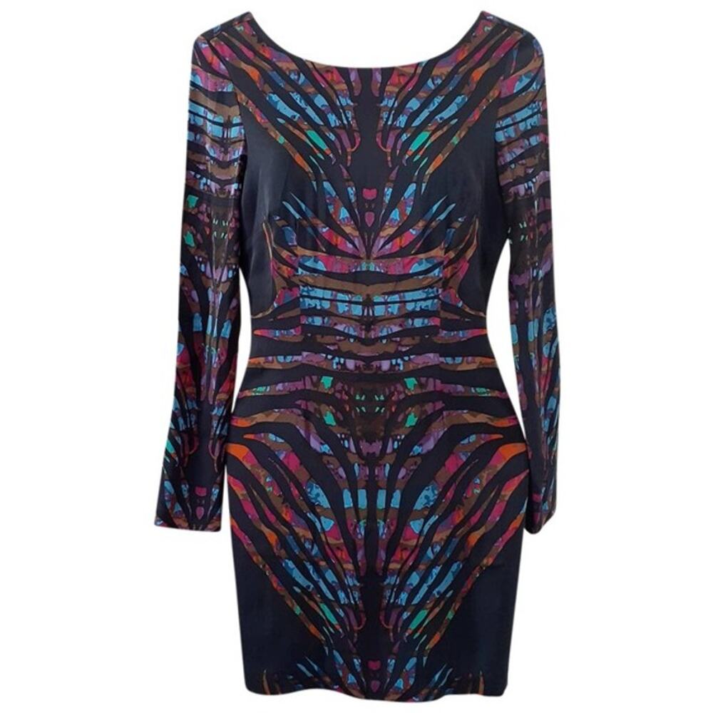 MARA HOFFMAN Long Sleeve Animal Print Open Back Silk Mini Dress